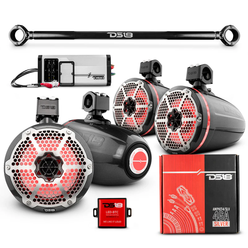 JK-TUBE 4x 8" Marine Towers Speakers with RGB LED Lights, 4-Channel Marine Amplifier and AMPKIT for Jeep JK/JKU - Image 5