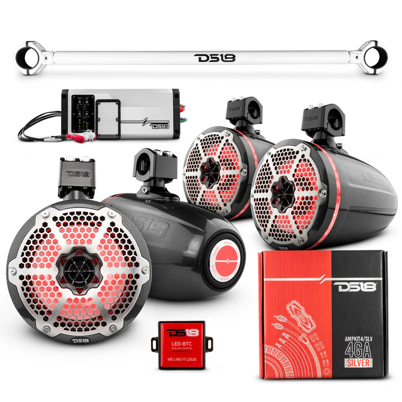 JK-TUBE 4x 8" Marine Towers Speakers with RGB LED Lights, 4-Channel Marine Amplifier and AMPKIT for Jeep JK/JKU - Image 3