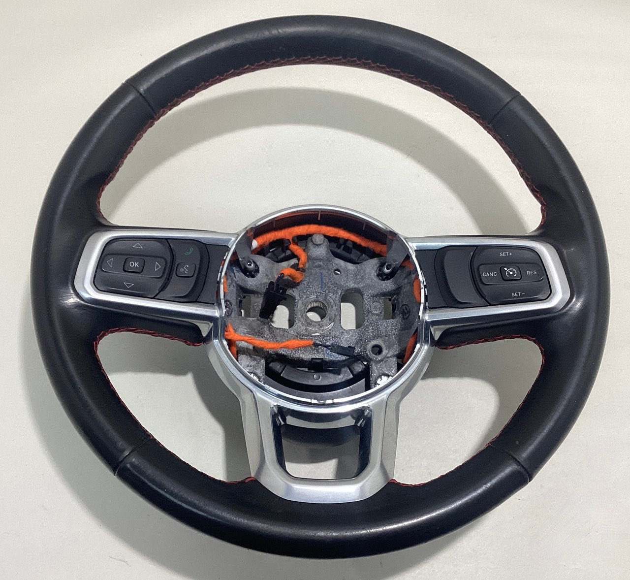 2020-2023 Jeep Gladiator Rubicon Black Leather Steering Wheel w/ Controls / Red Stitching / JT002