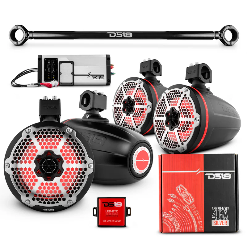 JK-TUBE 4x 8" Marine Towers Speakers with RGB LED Lights, 4-Channel Marine Amplifier and AMPKIT for Jeep JK/JKU - Image 6