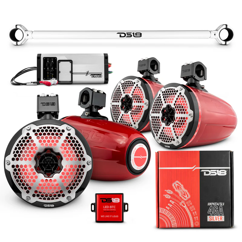 JK-TUBE 4x 8" Marine Towers Speakers with RGB LED Lights, 4-Channel Marine Amplifier and AMPKIT for Jeep JK/JKU - Image 2