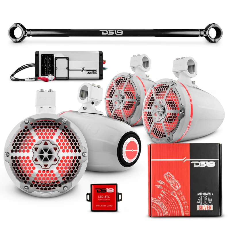 JK-TUBE 4x 8" Marine Towers Speakers with RGB LED Lights, 4-Channel Marine Amplifier and AMPKIT for Jeep JK/JKU - Image 4